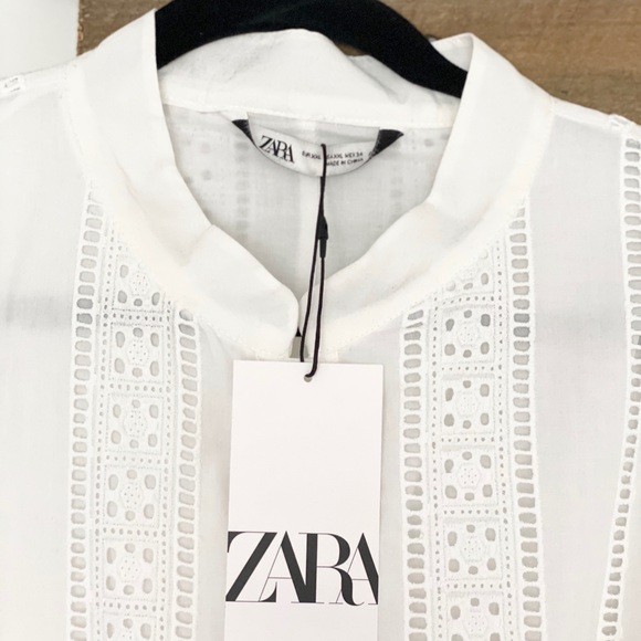 Zara Dresses & Skirts - Zara white eyelet long sleeved mini dress